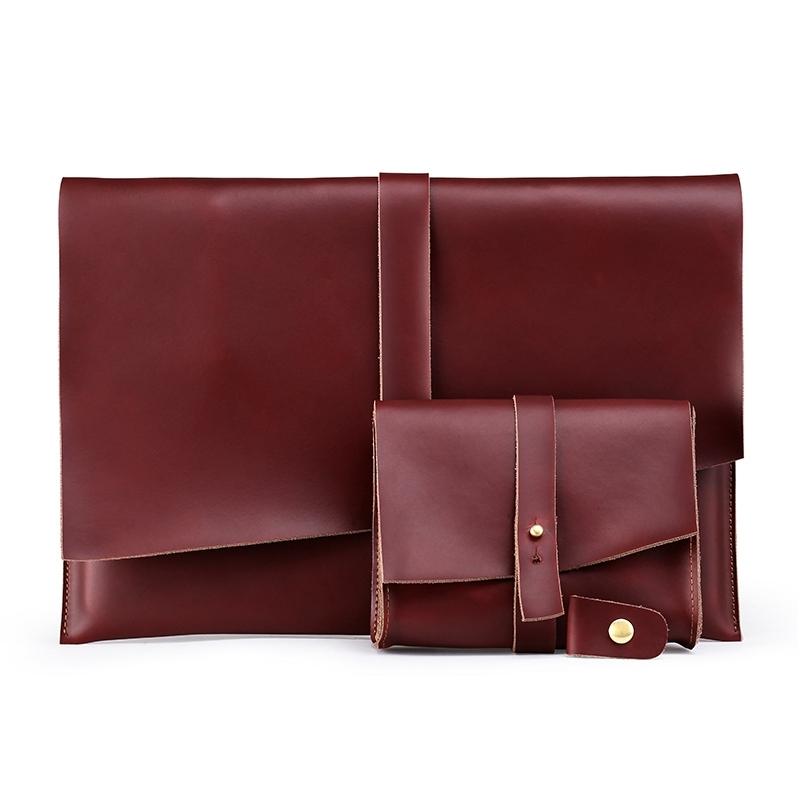 Universal Leather Laptop Bag with Cable Winder for 11.6 Devices - Wine Red