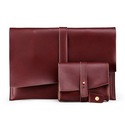 Universal Leather Laptop Bag with Cable Winder for 11.6 Devices - Wine Red