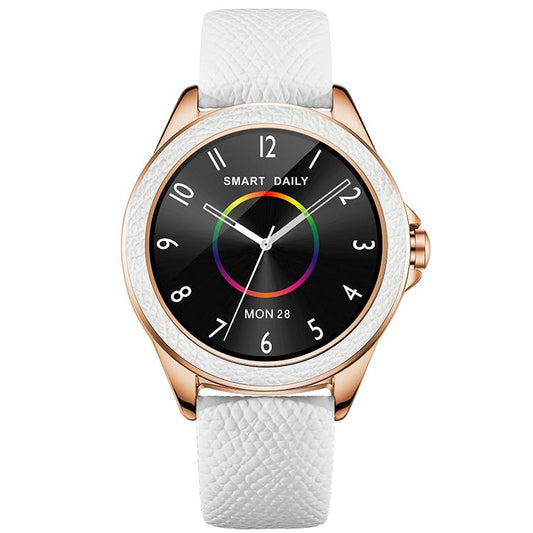 Glitter Leather Strap Fashion Smart Watch For Women Support Heart Rate Monitoring & Pedometer & Sleep Monitoring & Calories Silver