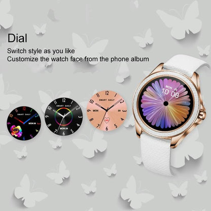 Glitter Leather Strap Fashion Smart Watch For Women Support Heart Rate Monitoring & Pedometer & Sleep Monitoring & Calories Silver