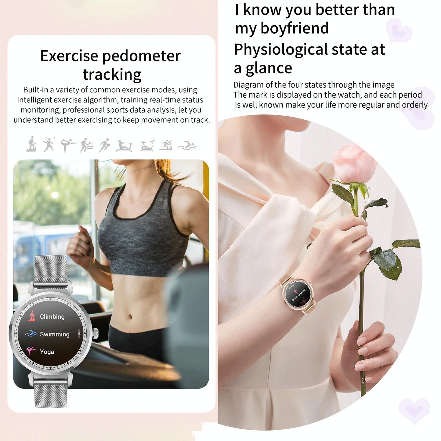 Menstrual Period Smart Bracelet With Blood Pressure And Heart Rate Monitoring - Silver