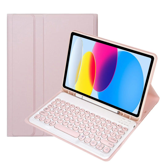 2022 Ipad 10.9 Bluetooth Keyboard Leather Case With Pen Slot - Lambskin Texture - Baby Blue