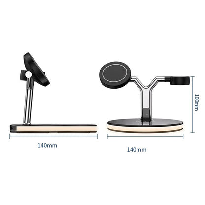 15W 3 In 1 Magnetic Wireless Charger For Phones Watches And Airpods With Led Light - White