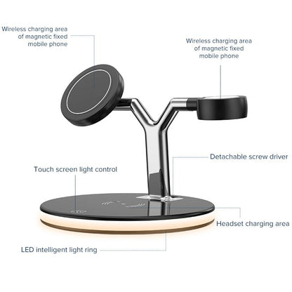 15W 3 In 1 Magnetic Wireless Charger For Phones Watches And Airpods With Led Light - White