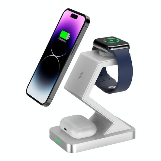 15W 3 In 1 Magnetic Wireless Charger For Iphone Watch Airpods - White
