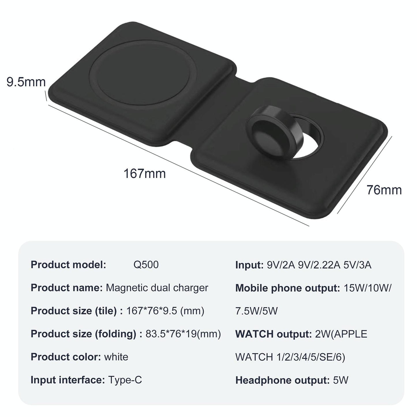 Foldable Dual Wireless Charger For Phones Iwatch Airpods - White
