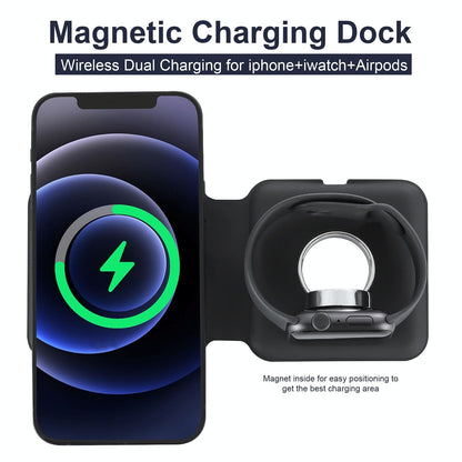 Foldable Dual Wireless Charger For Phones Iwatch Airpods - White