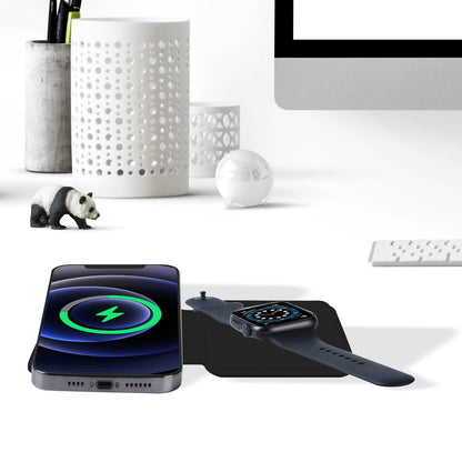 Foldable Dual Wireless Charger For Phones Iwatch Airpods - White