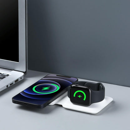 Foldable Dual Wireless Charger For Phones Iwatch Airpods - White