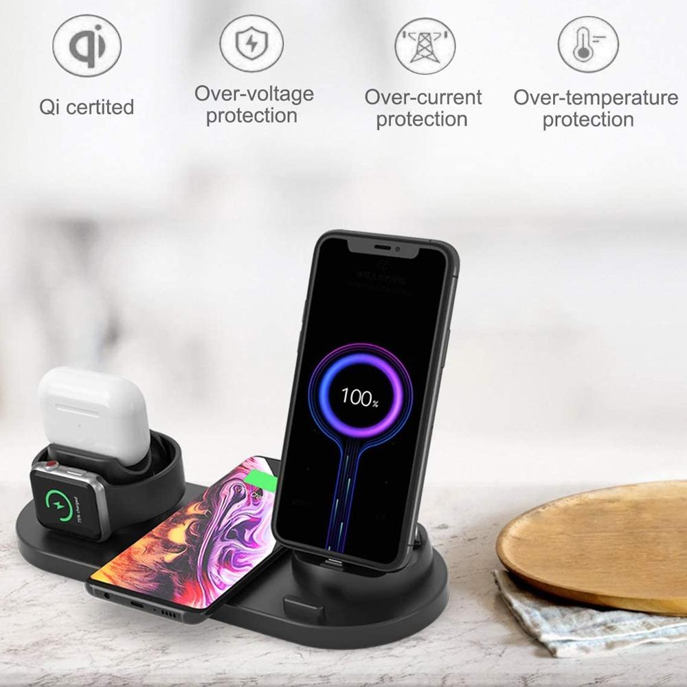 6 In 1 Wireless Charger For Iphone Apple Watch Airpods & Android - White