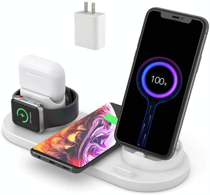 6 In 1 Wireless Charger For Iphone Apple Watch Airpods & Android - White