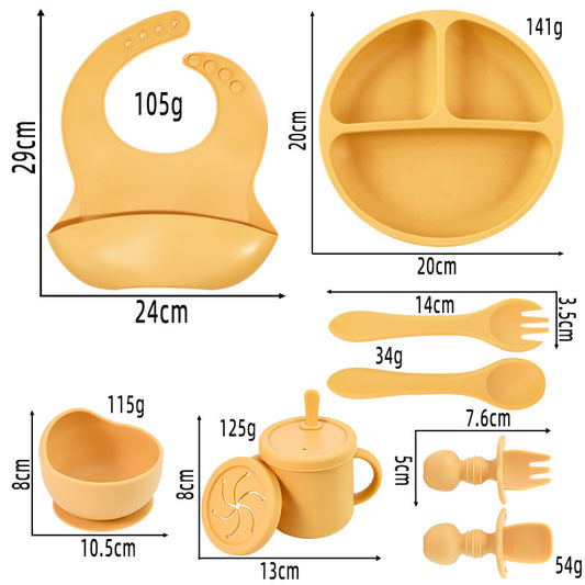 Rose Red 8-Piece Silicone Children's Tableware Set - BPA-Free Baby Feeding Utensils with Fork, Spoon, Cup, Bowl, and Bibs - The Grand Bazaar of Australia
