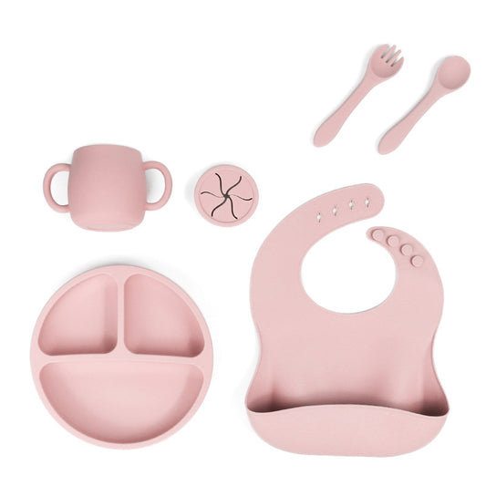 Pink 1525# Silicone Baby Feeding Set - Suction Plate, Bib, Cup & Utensils | BPA-Free Baby Tableware - The Grand Bazaar of Australia