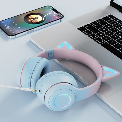 Purple Wireless Cat Ear Headphones with RGB Lights & Detachable Mic - Bluetooth 5.1