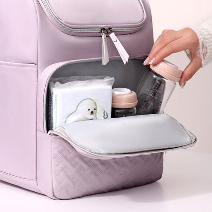 Grey Stylish Quilted Diaper Bag Backpack - Large 17L Capacity Lightweight Nappy Bag for Mum
