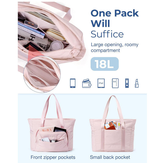 Beige Versatile Women's Gym Tote Bag with Yoga Mat Strap - 18L Carryall, Fits 15.6 Laptop, Multi-Pocket Organizer