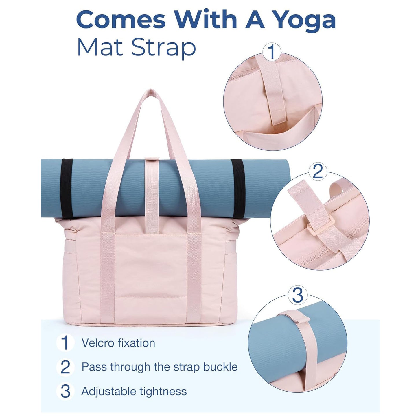 Beige Versatile Women's Gym Tote Bag with Yoga Mat Strap - 18L Carryall, Fits 15.6 Laptop, Multi-Pocket Organizer