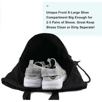 Blue Multi-Pocket Drawstring Backpack Gym Bag with Zipper Compartments, Bottle Holders & Reflective Strip