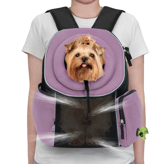 Purple Breathable Mesh Pet Carrier Backpack - Head-Out Design for Small Dogs & Cats, Ventilated Travel Hiking Carrier Bag with Front Entry & Pockets