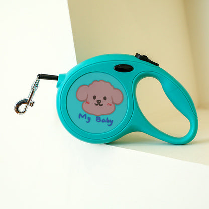 Blue Green 5m Cartoon Retractable Dog Leash for Golden Retriever & Poodle Puppies - Durable, Tangle-Free Pet Walking Essential - The Grand Bazaar of Australia