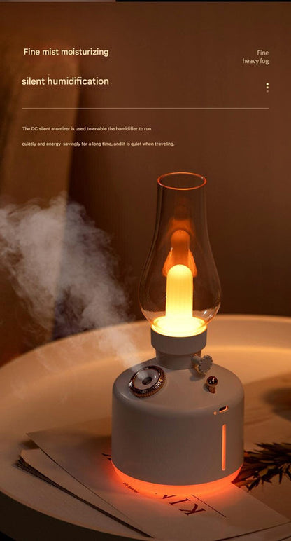 Green Retro Kerosene Lamp Humidifier - Rechargeable Cool Mist Maker with Dimmable Light