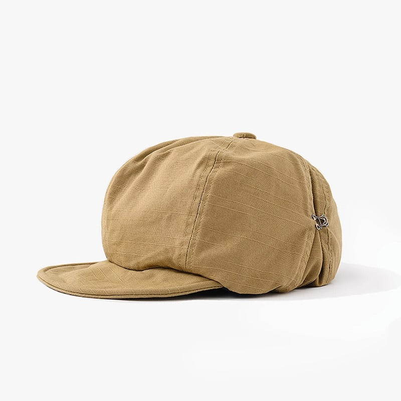 Khaki Women's Vintage Style Baker Boy Cap - Soft Cotton Linen Blend
