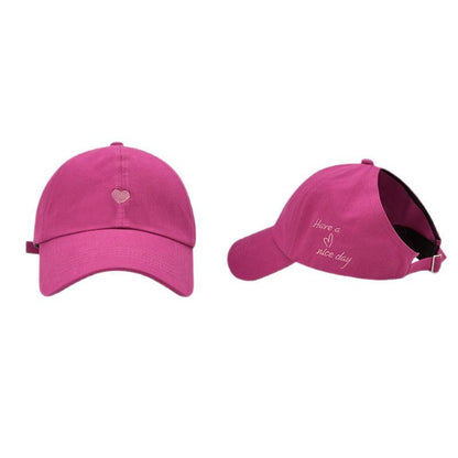 Rose Red Stylish Ponytail Opening Baseball Cap - "Have a Nice Day" Embroidery