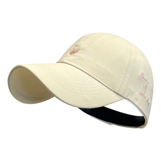 Beige Stylish Ponytail Opening Baseball Cap - Have a Nice Day" Embroidery"