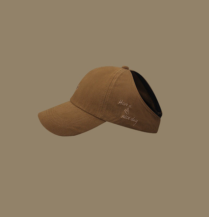 Dark brown Stylish Ponytail Opening Baseball Cap - Have a Nice Day" Embroidery"