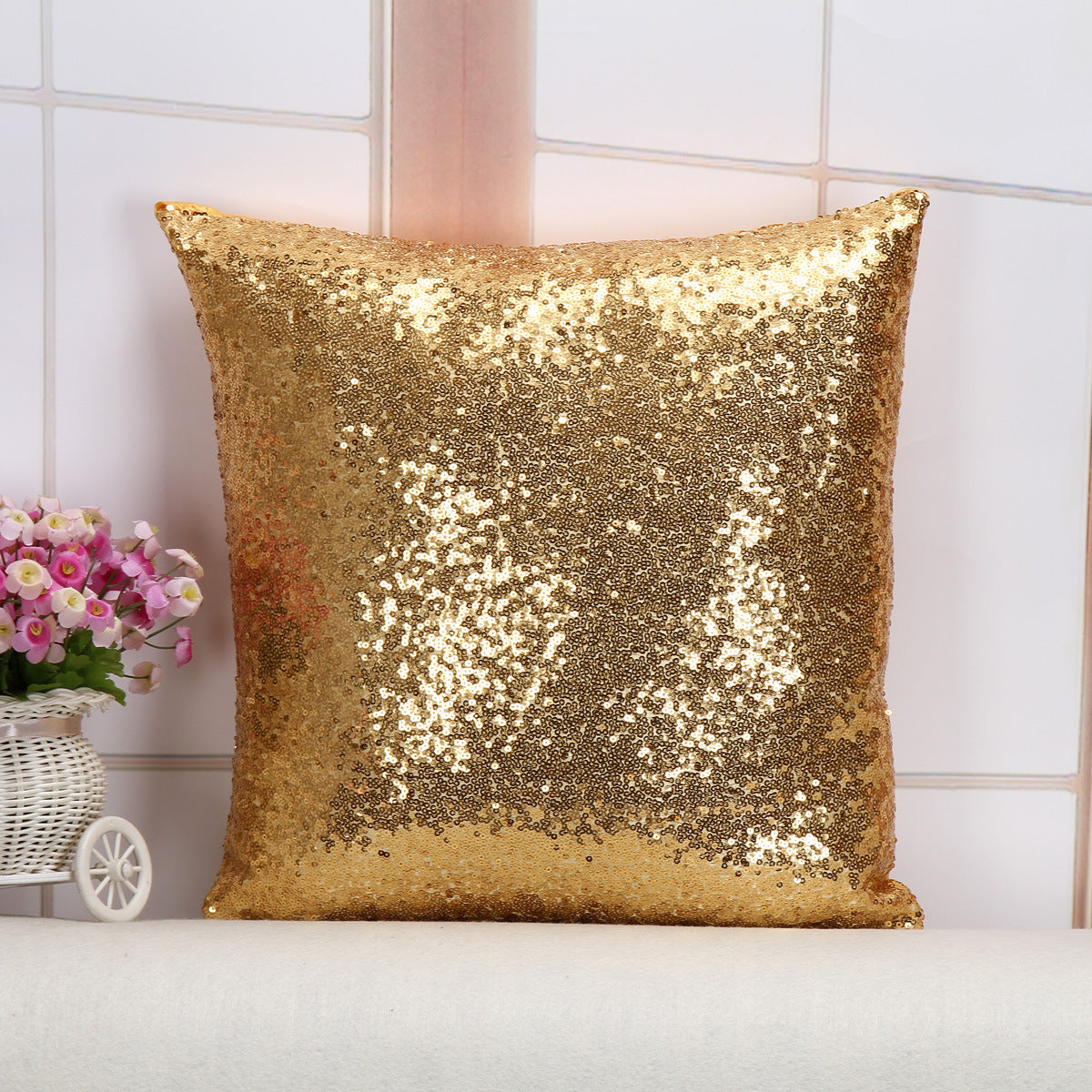 Shiny Sequin Pillowcase - Single-sided gorgeous pillowcase  (Gold pair: 45x45cm)