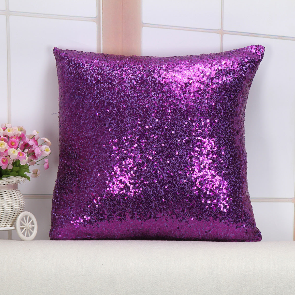 Shiny Sequin Pillowcase - Single-sided gorgeous pillowcase  (Purple pair: 45x45cm)