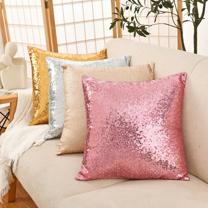 Shiny Sequin Pillowcase - Single-sided gorgeous pillowcase  (Pink pair: 40x40cm)