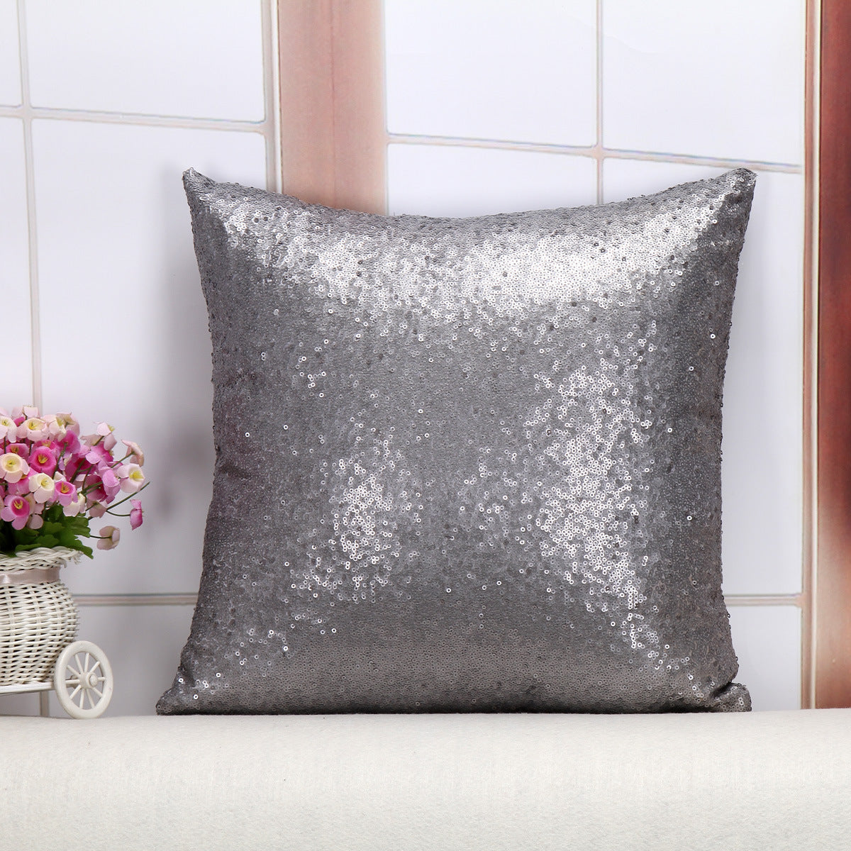 Shiny Sequin Pillowcase - Single-sided gorgeous pillowcase  (Gray pair: 40x40cm)