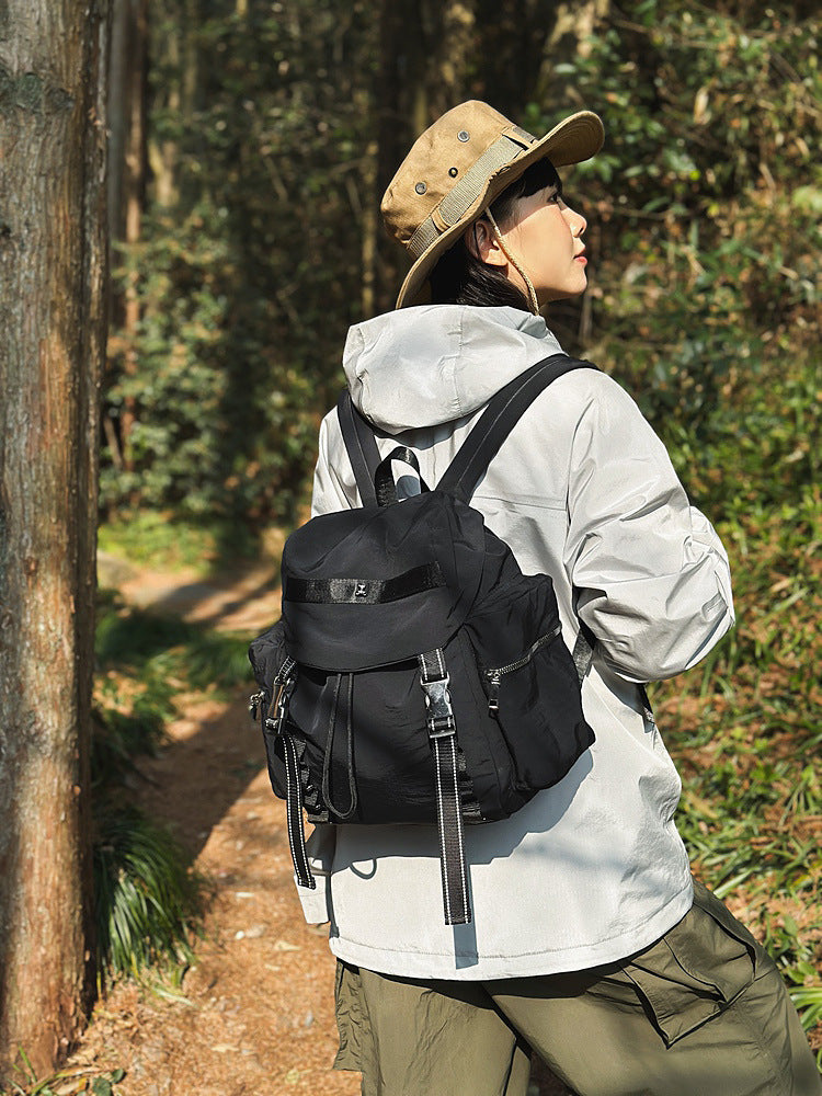 Black Lightweight Nylon Backpack - Water Resistant Travel Daypack for Women & Men