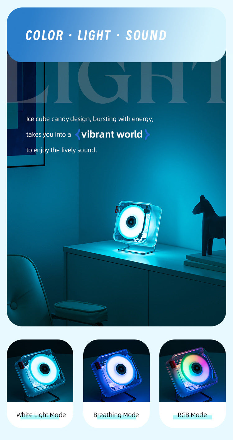 Green Retro Bluetooth Speaker - Transparent Vinyl Design with RGB Light