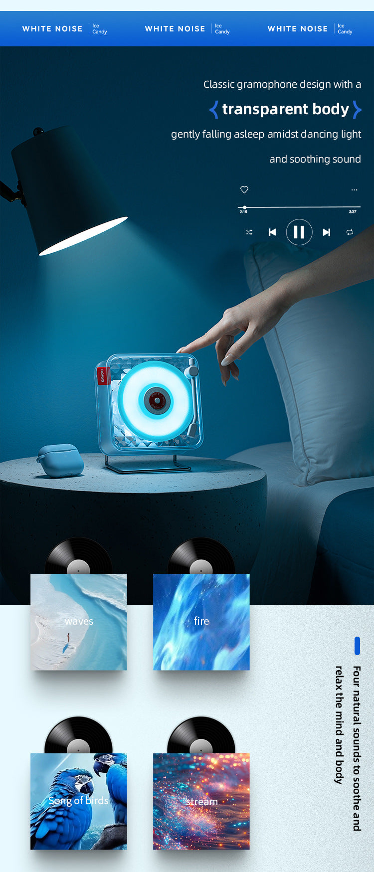 Green Retro Bluetooth Speaker - Transparent Vinyl Design with RGB Light