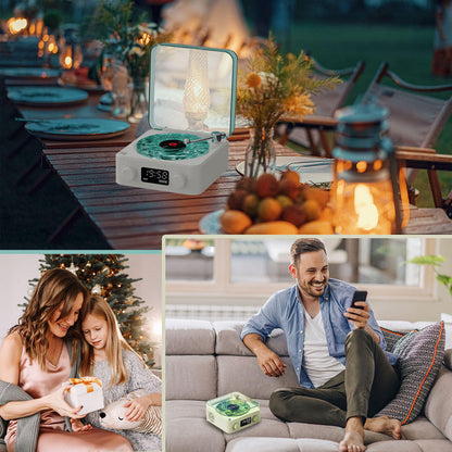 Green Waves Retro Bluetooth Speaker Clock with Ambient Light Projector