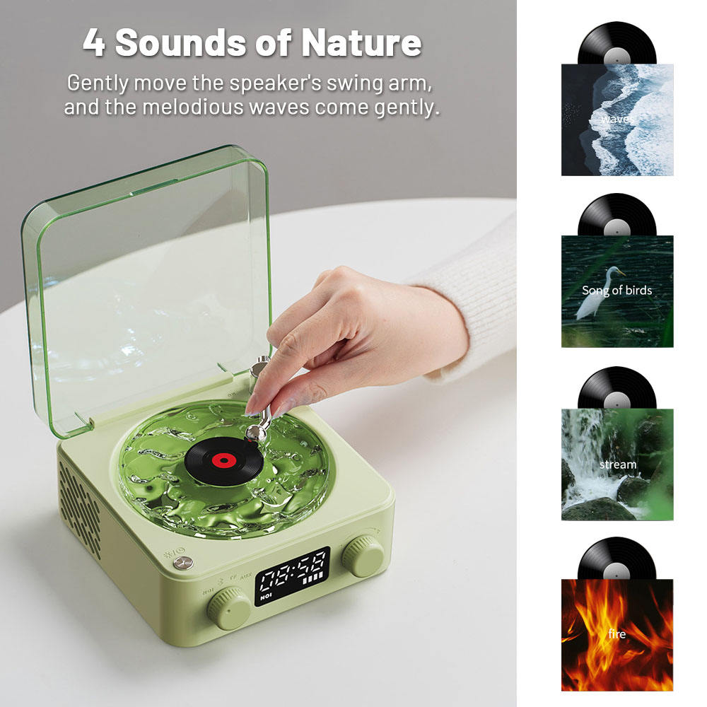 Green Waves Retro Bluetooth Speaker Clock with Ambient Light Projector