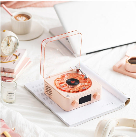 Pink Waves Retro Bluetooth Speaker Clock with Ambient Light Projector