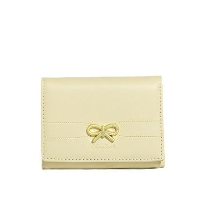Yellow Compact Women's Bow-Accent Wallet - Fresh Minimalist PU Leather Foldable Card Holder with Multiple Slots