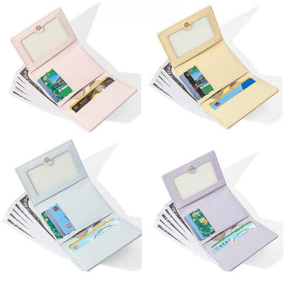 Yellow Compact Women's Bow-Accent Wallet - Fresh Minimalist PU Leather Foldable Card Holder with Multiple Slots
