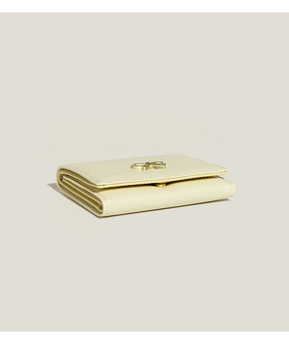 Purple Compact Women's Bow-Accent Wallet - Fresh Minimalist PU Leather Foldable Card Holder with Multiple Slots
