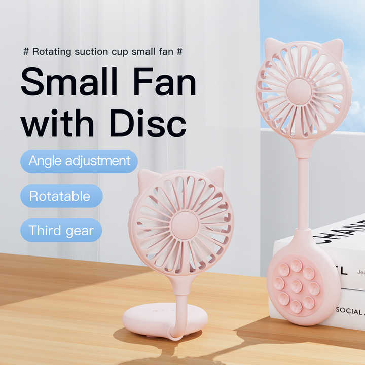2 Pcs Blue Portable USB Mini Fan with Suction Cup - 360-Degree Adjustable Foldable Desktop Fan with 3 Speed Settings