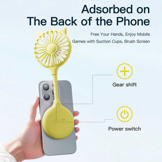 2 Pcs Yellow Portable USB Mini Fan with Suction Cup - 360-Degree Adjustable Foldable Desktop Fan with 3 Speed Settings