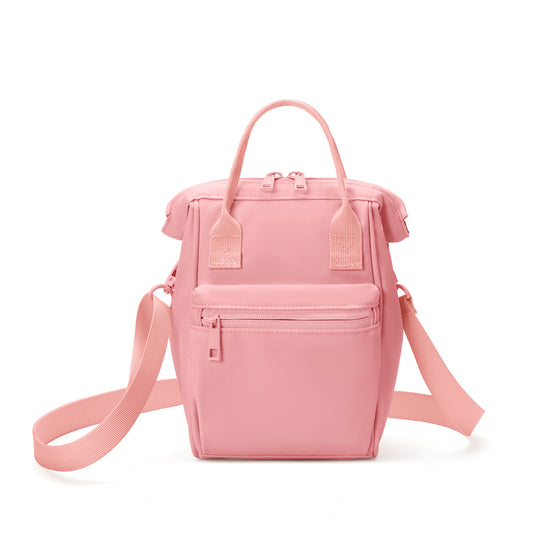 Pink Mini Waterproof Oxford Backpack - Lightweight 263g Travel Crossbody Bag with Adjustable Straps