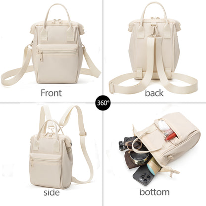 Brown Mini Waterproof Oxford Backpack - Lightweight 263g Travel Crossbody Bag with Adjustable Straps