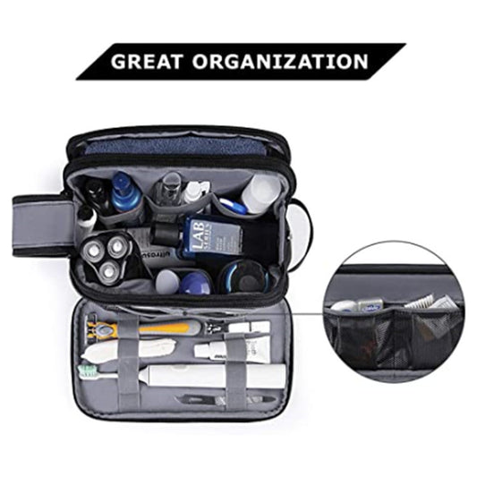 Black Stylish Waterproof Travel Toiletry Bag Organizer - Large Capacity Shaving Kit & Makeup Case(Makeup is a prop for shooting and is not included)