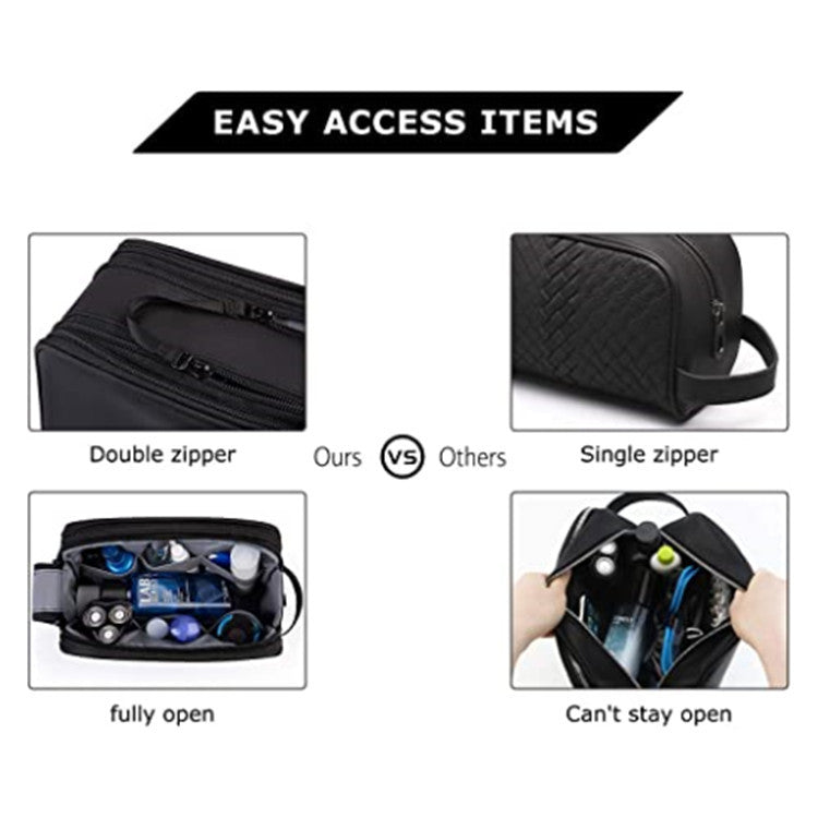 Black Stylish Waterproof Travel Toiletry Bag Organizer - Large Capacity Shaving Kit & Makeup Case(Makeup is a prop for shooting and is not included)