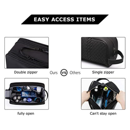 Black Stylish Waterproof Travel Toiletry Bag Organizer - Large Capacity Shaving Kit & Makeup Case(Makeup is a prop for shooting and is not included)