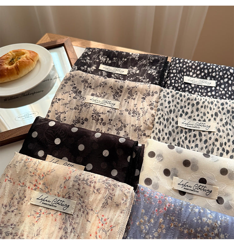 Style 3 Khaki Versatile Patterned Square Scarf | 65x65cm Lightweight Polyester Neckerchief Headband | Vintage Polka Dot & Floral